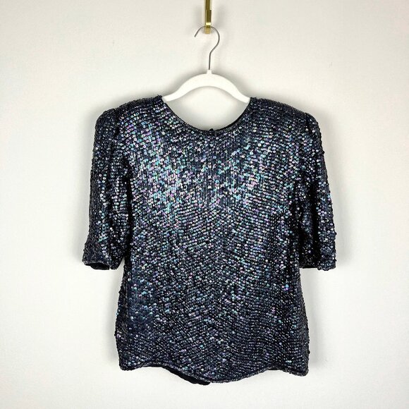 Black Iridescent Silk Sequin top - Picture 2 of 3